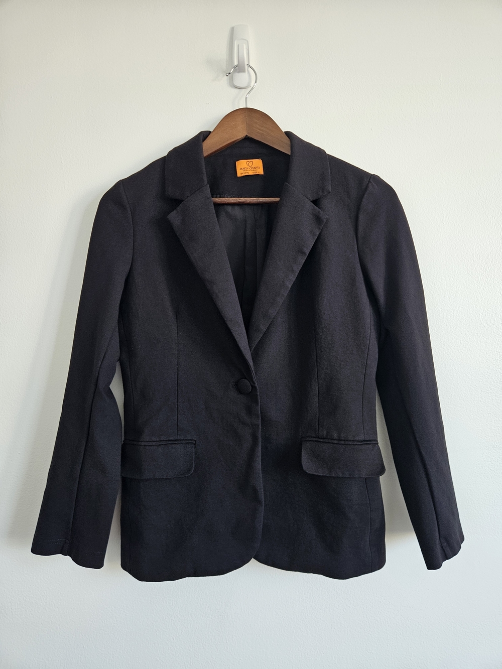 Mary Crafts Black Blazer Size 4 One Button Pockets Lined